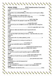 English Worksheet: Modal Verbs : Transformation Sentences