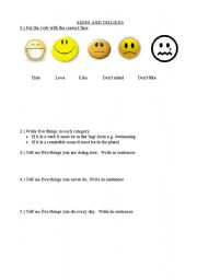 English worksheet: Expressing likes and dislikes (revision)