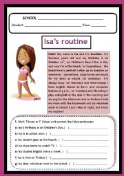 English Worksheet: Isas Routine