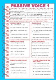 English Worksheet: PASSIVE VOICE 1 + KEY INCLUDED