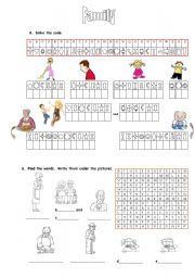 English Worksheet: Family decoding and wordsearch