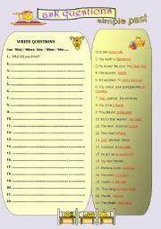 English Worksheet: ask questions about the past