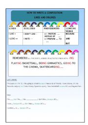 English Worksheet: how to write a composition: likes and dislikes