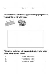 English worksheet: static electricity