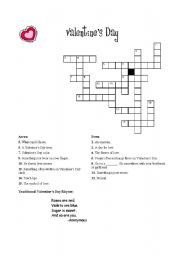 English Worksheet: Valentines Day crossword