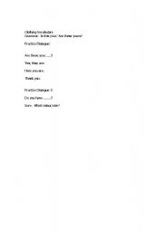 English Worksheet: Dialogue: Clothing!
