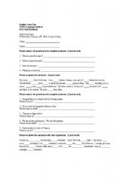 English Worksheet: Basic grammar exam