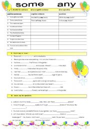 English Worksheet: exercises on some and any incl. irregulars