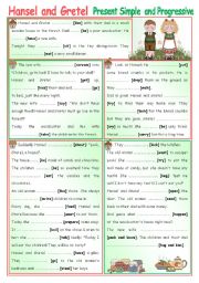 English Worksheet: Fairy Tales/Stories (7): Hansel and Gretel - Present Simple and Progressive