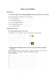 English worksheet: Pronouns - likes and dislikes