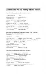 English Worksheet: Exercises much, many and a lot of