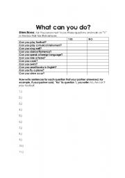 English Worksheet: Can/Cant What can you do?