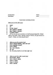 English Worksheet: telephone conversation