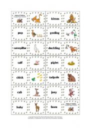 English Worksheet: Animal Families - Animal Babies Domino / Dominoes
