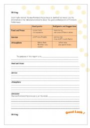 English Worksheet: Writing a report about a restaurant