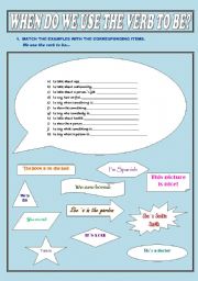 English Worksheet: WHEN DO WE USE THE VERB TO BE?