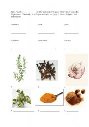 English Worksheet: Food - herbs and spices 1