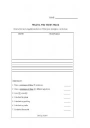English Worksheet: fruits and vegetables writing acitivity