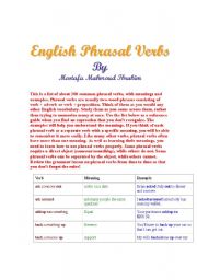 English worksheet: phrasal verbs