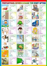 PREPOSITIONS OF PLACE AND MOVEMENT -MULTIPLE CHOICE (B&W VERSION AND KEY INCLUDED)