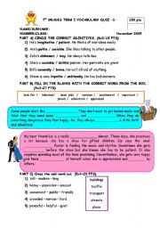 English worksheet: Vocabulary quiz