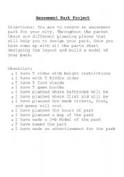 English Worksheet: Amusememt Park Project