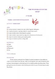 English Worksheet: lesson plan about music (ACCORDING TO MI THEORY) page 1