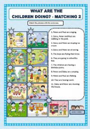 English Worksheet: WHAT ARE THE CHILDREN DOING? - MATCHING (2)