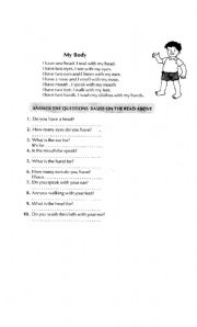 English worksheet: MY BODY