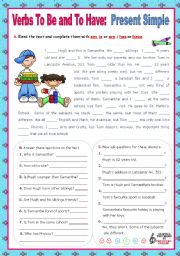 English Worksheet: Verbs to be and to have - Simple Present - Affirmative, negative and Interrogative forms  (2)