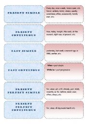 English Worksheet: Tenses Memory Game