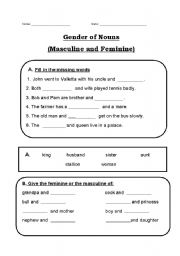 English Worksheet: Gender of Nouns