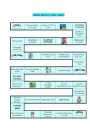 English Worksheet: Present perfect or past simple?-board game