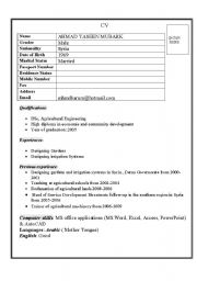 English Worksheet: CV sample (Training Studnets on Writing CVs)