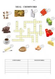 English Worksheet: crossword of food