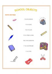 English worksheet: SCHOOL OBJECTS