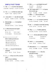 English Worksheet: PAST SIMPLE  - MULTIPLE CHOICE