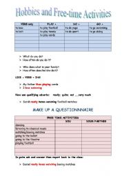 English Worksheet: Hobbies & Free-time Activities + reading