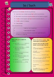 English Worksheet: SO / SUCH ... THAT + Exercises