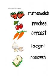 English worksheet: scrambled words of food items