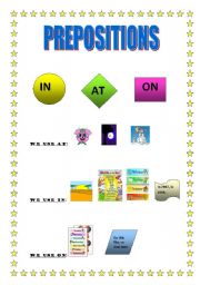 English worksheet: Prepositions: At, In, On