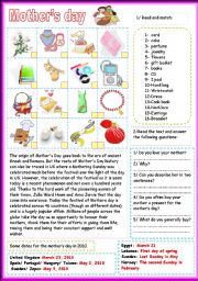 English Worksheet: mothers day