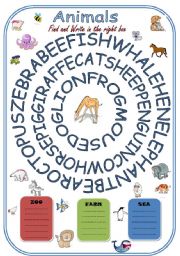 English Worksheet: Find animals