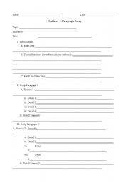 English worksheet: 5-Paragraph Essay Outline