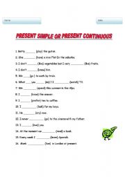 English worksheet: PRESENT SIMPLE OR PRESENT CONTINUOUS