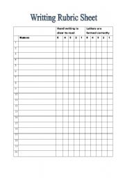 English Worksheet: writtig rubric sheet
