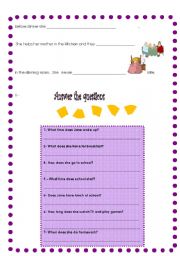 English Worksheet: Janes busy day -Daily routine - part2 - 3 pages