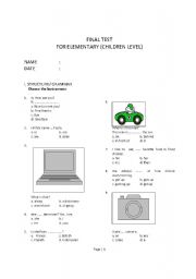 English Worksheet: english test for elementary