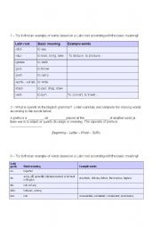 English Worksheet: Latin Roots