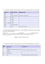 English worksheet: Latin Roots